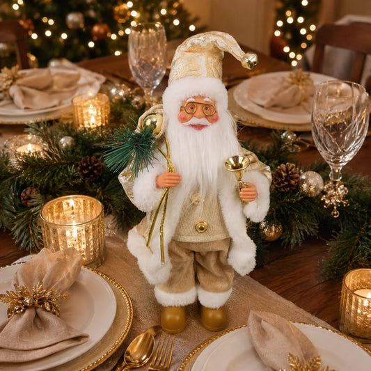 30cm gold Santa Claus Christmas figurine with gift sack