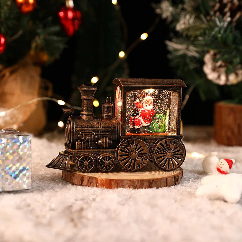 Santa and snowman Christmas train crystal ball table decor