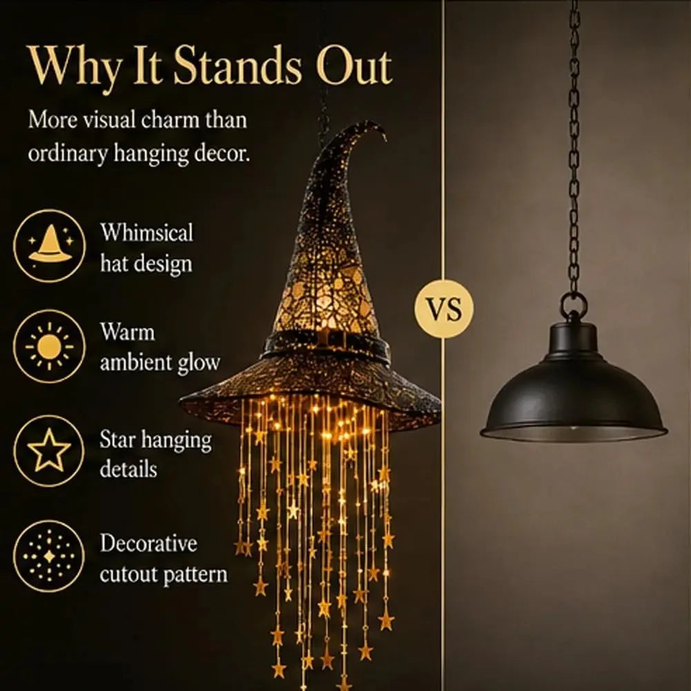 Lighted witch hat Halloween outdoor hanging decor