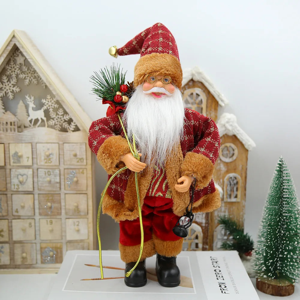 Standing Santa Claus Christmas figurine with gift bag and lantern