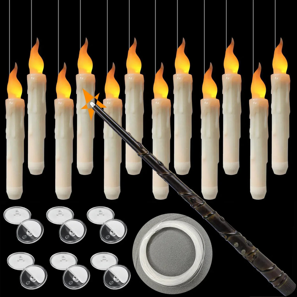 Floating LED Candles with Magic Wand Remote Halloween & Harry Potter Wizard Party Decor