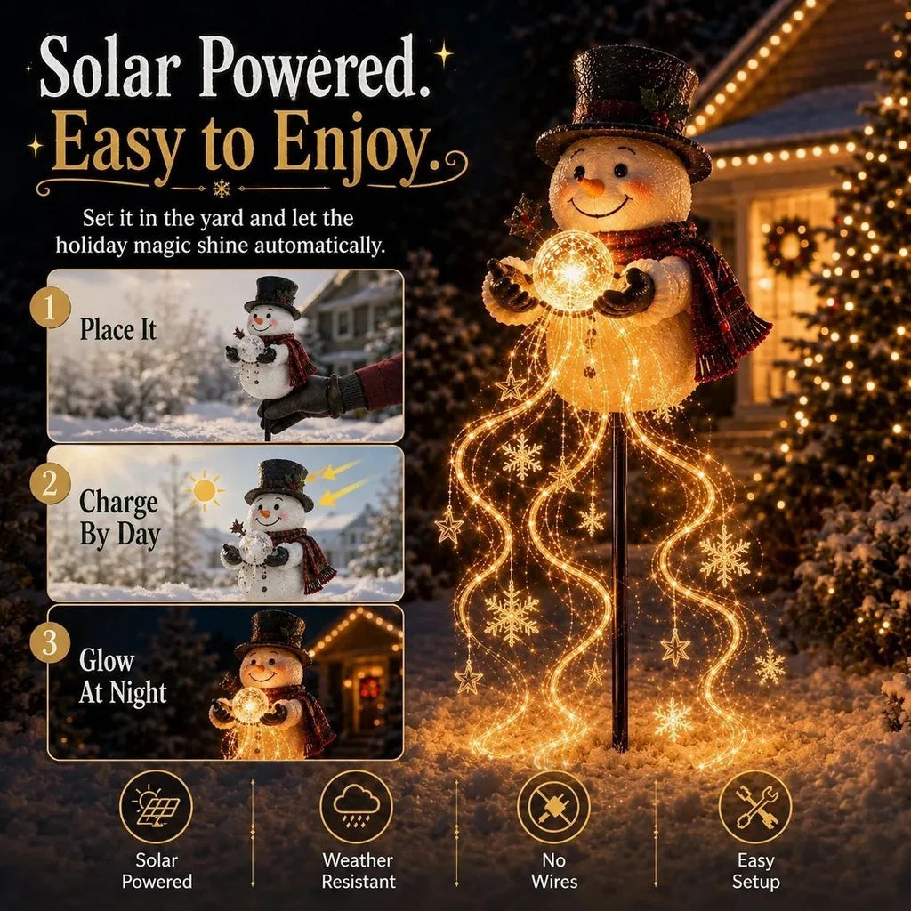 Solar snowflake and snowman Christmas stake lights for outdoor decor