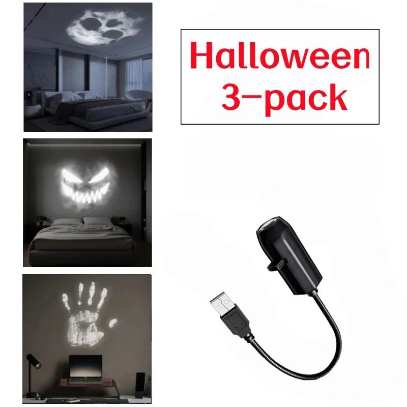 USB LED Halloween projection lamp with ghost and spider patterns