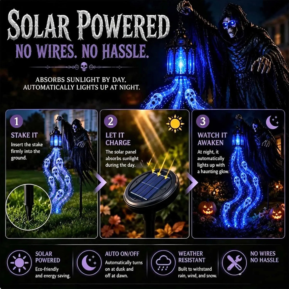 Animated Halloween soul harvester garden stake light