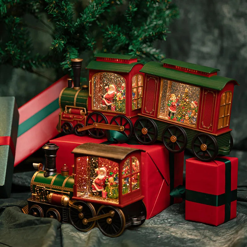 Santa and snowman Christmas train crystal ball table decor