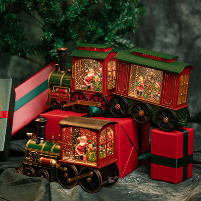 Santa and snowman Christmas train crystal ball table decor