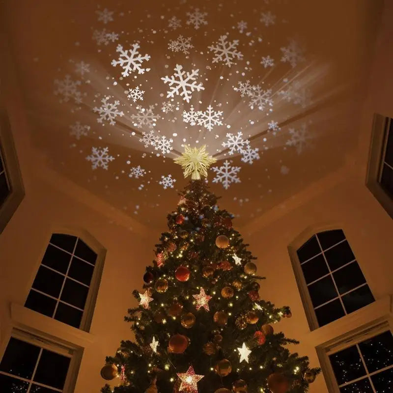 Lighted snowflake Christmas tree topper with LED projector