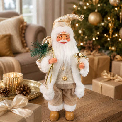30cm gold Santa Claus Christmas figurine with gift sack