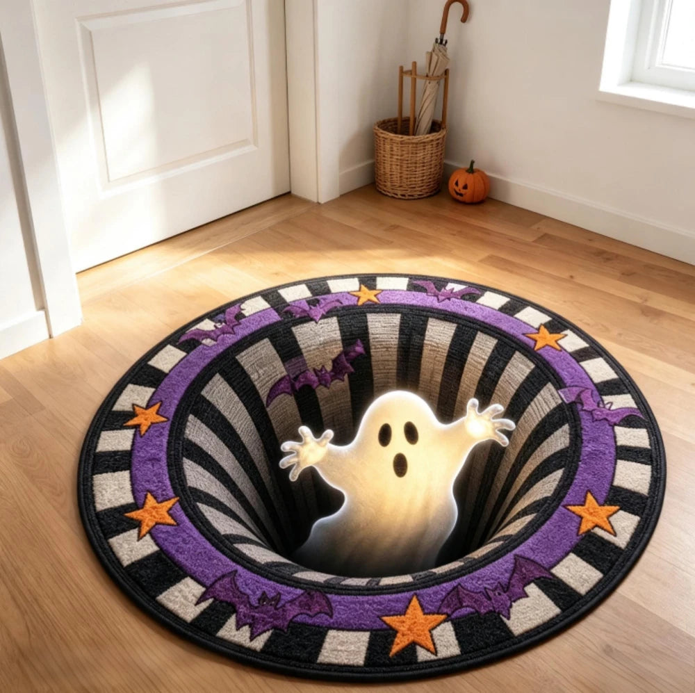 Halloween ghost and bat 3D optical illusion non-slip rug