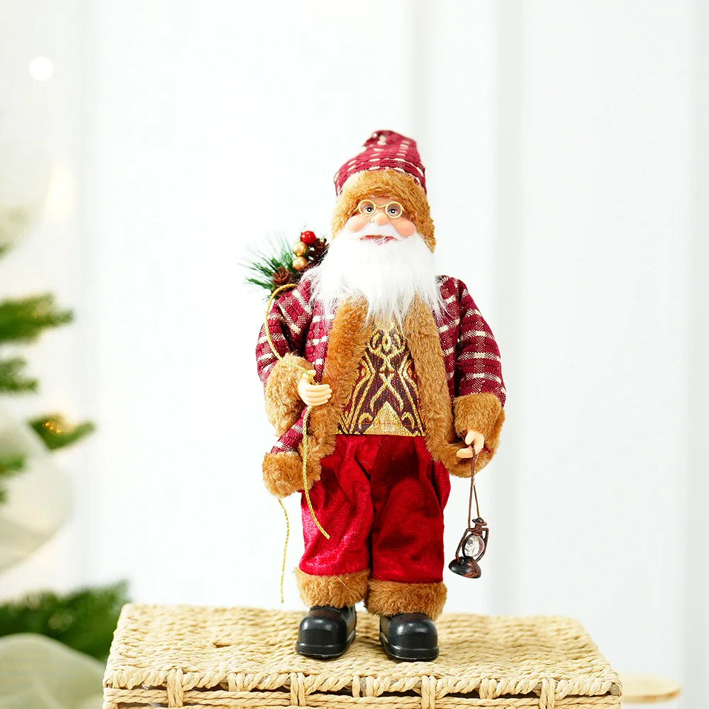Standing Santa Claus Christmas figurine with gift bag and lantern