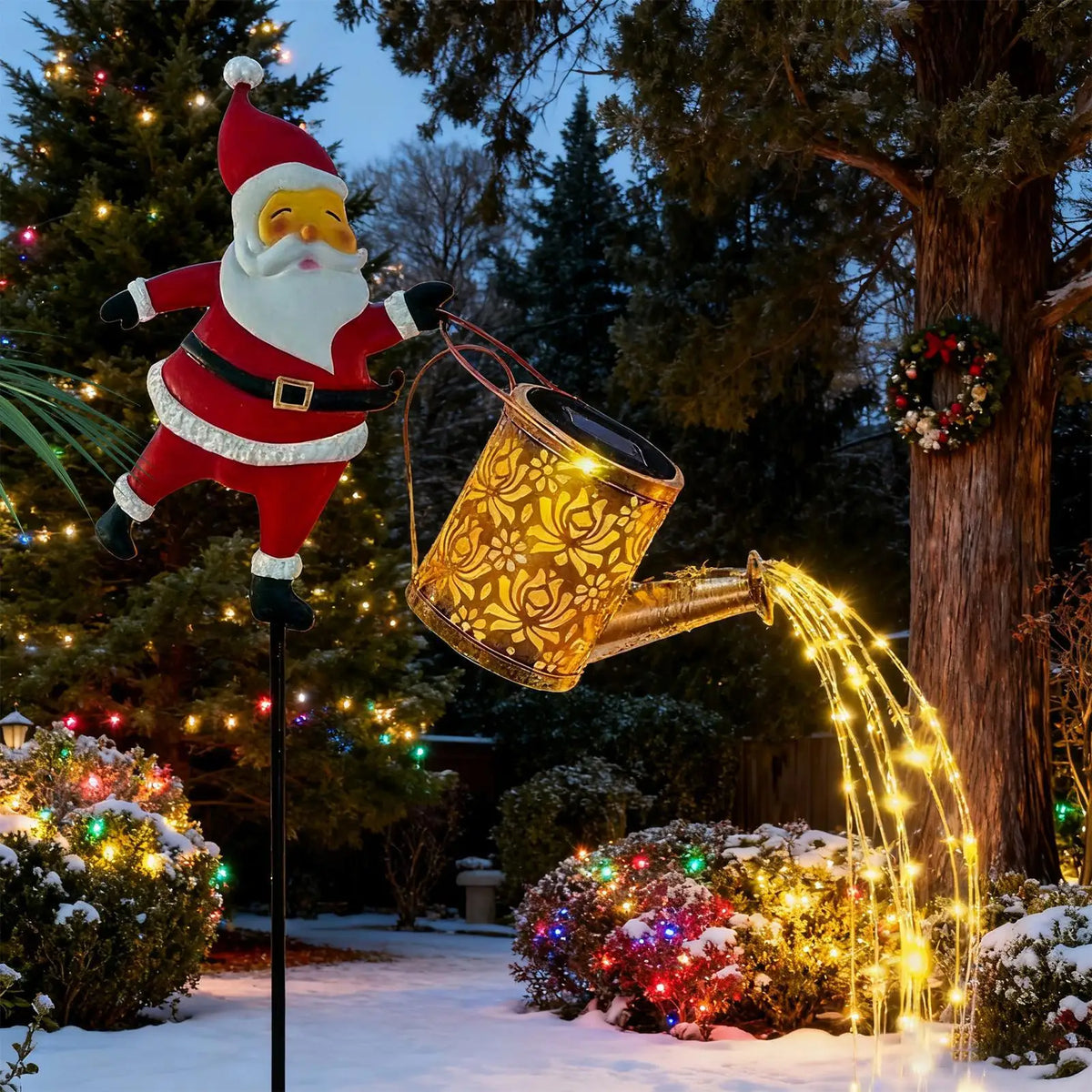 Solar Christmas kettle garden lights for outdoor decor