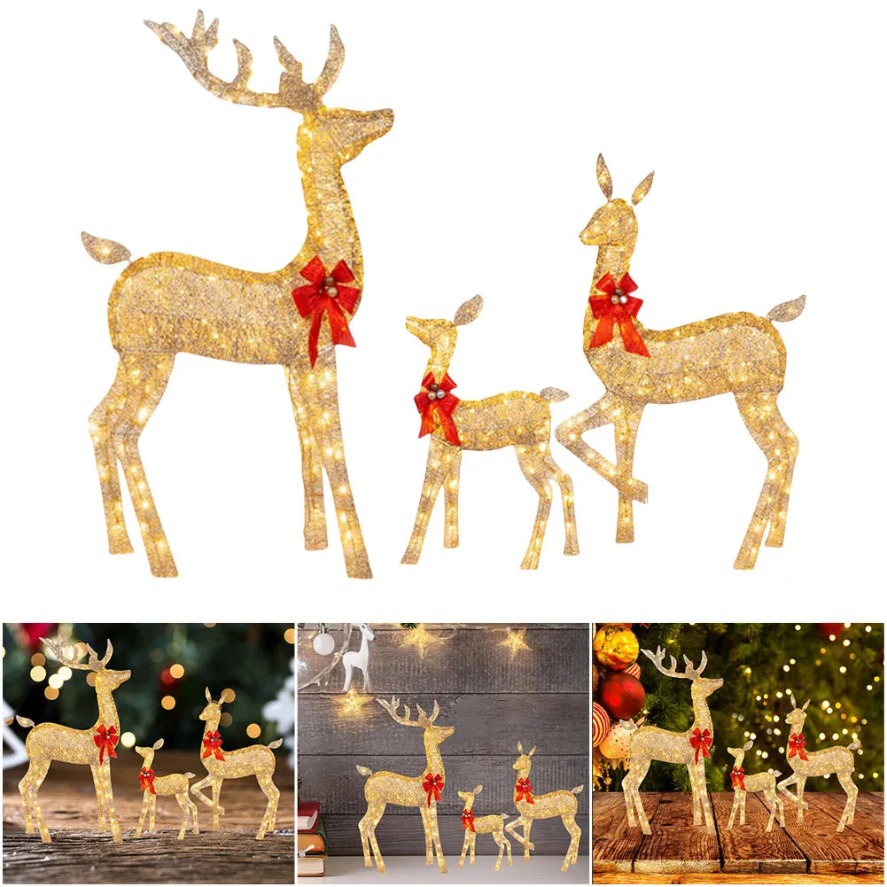 3-piece LED light-up reindeer Christmas yard decor