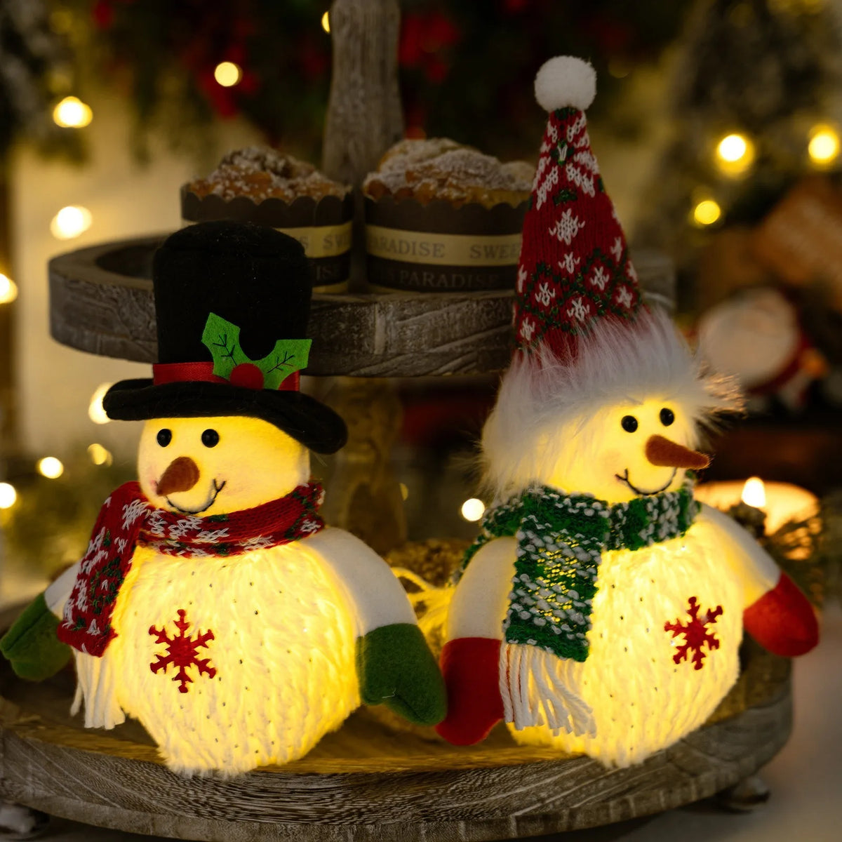 Light-up snowman Christmas figurine with snowflake decor