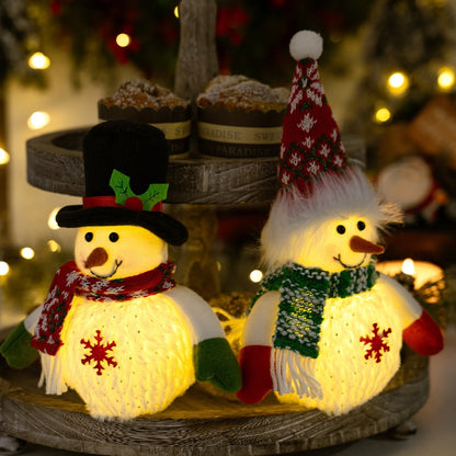 Light-up snowman Christmas figurine with snowflake decor