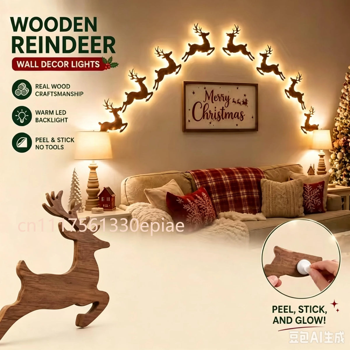 7-piece LED reindeer wall Christmas decorations