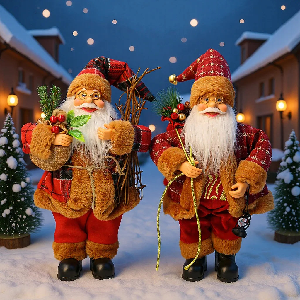 Standing Santa Claus Christmas figurine with gift bag and lantern