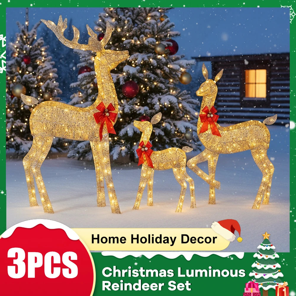 3-piece LED light-up reindeer Christmas yard decor