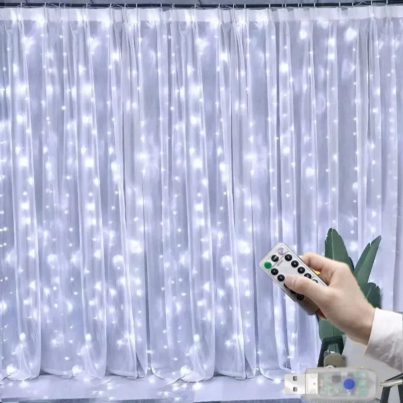 USB Christmas curtain lights with remote and 8 modes