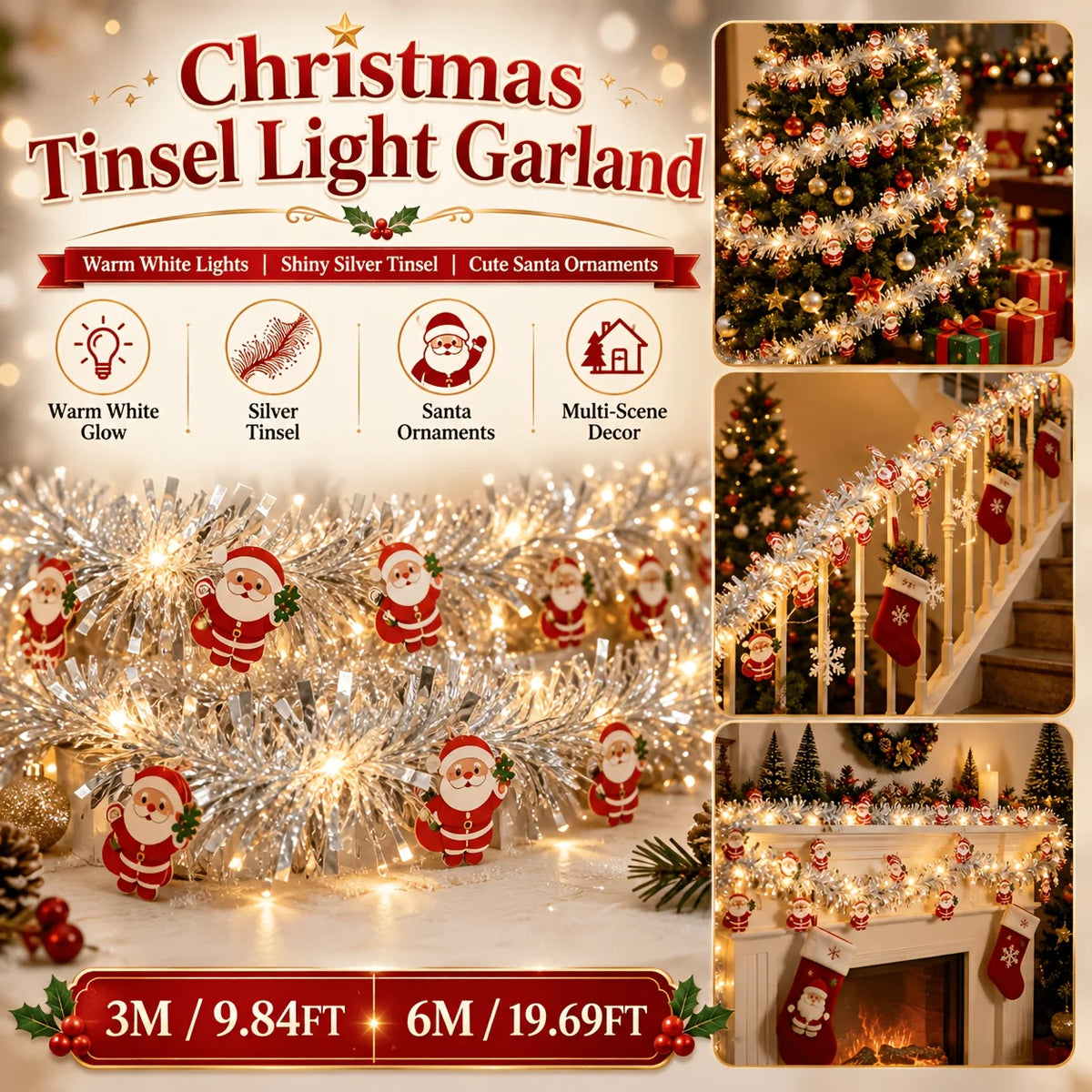 LED Santa snowflake and snowman Christmas rope lights
