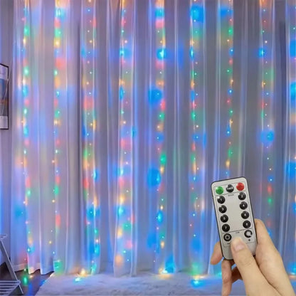 USB Christmas curtain lights with remote and 8 modes