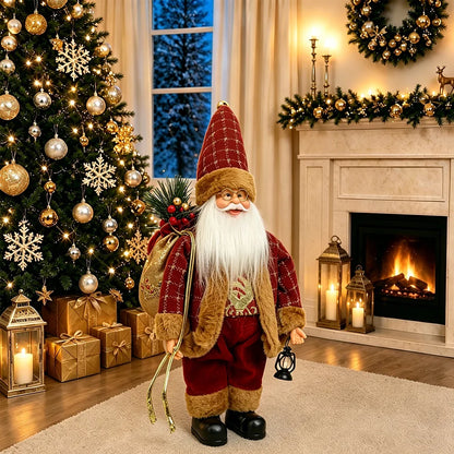 Standing Santa Claus Christmas figurine with gift bag and lantern