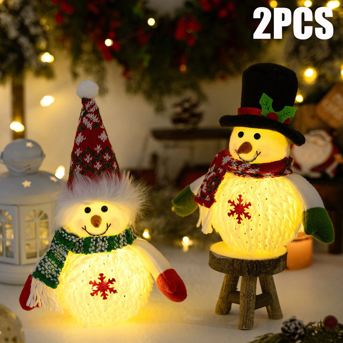 Light-up snowman Christmas figurine with snowflake decor