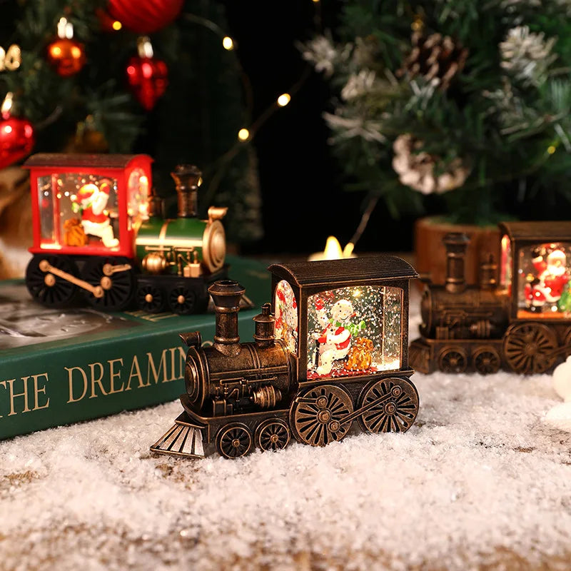 Santa and snowman Christmas train crystal ball table decor