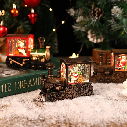 Santa and snowman Christmas train crystal ball table decor