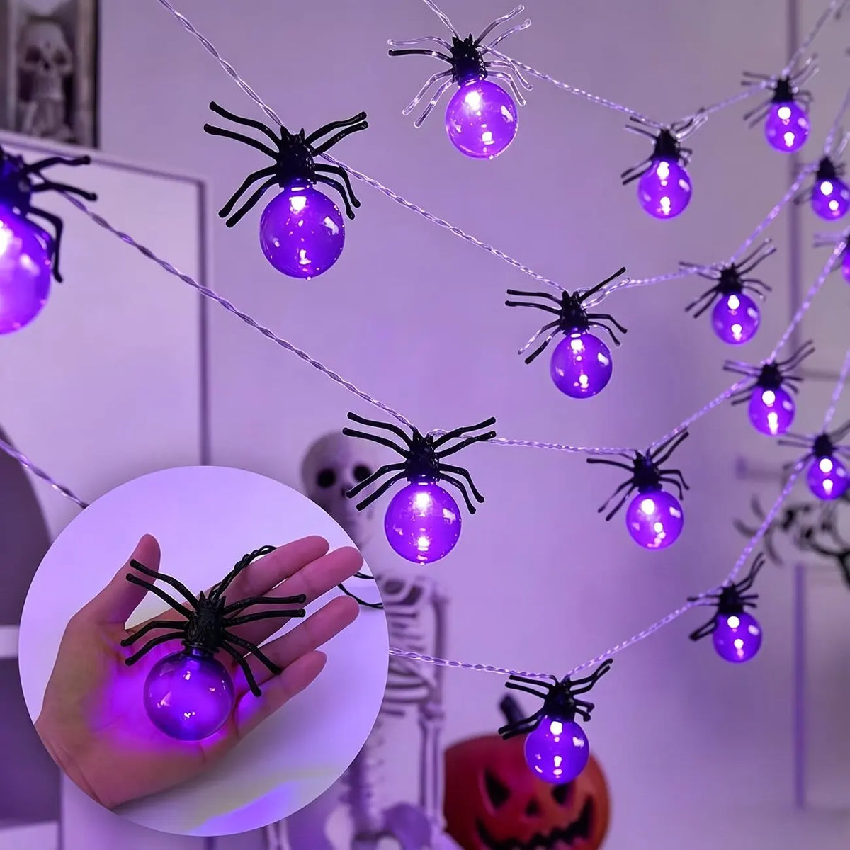 10 LED spider string lights for Halloween party decor