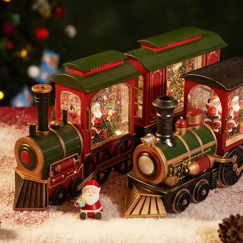 Santa and snowman Christmas train crystal ball table decor
