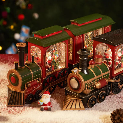 Santa and snowman Christmas train crystal ball table decor
