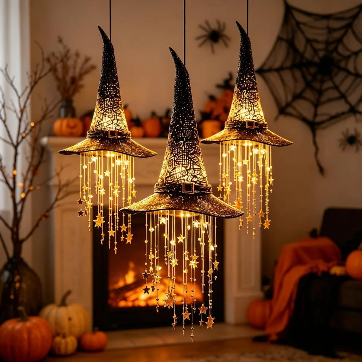 Lighted witch hat Halloween outdoor hanging decor