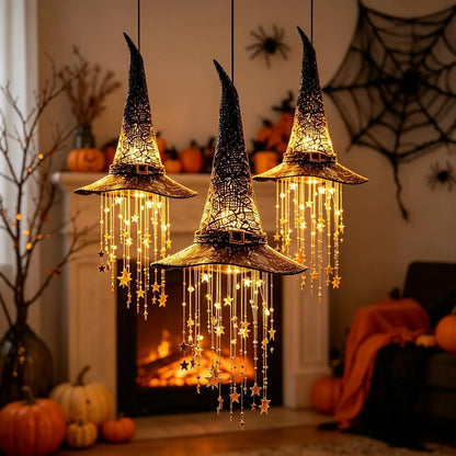 Lighted witch hat Halloween outdoor hanging decor