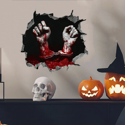 Cracked wall zombie hand Halloween sticker decoration