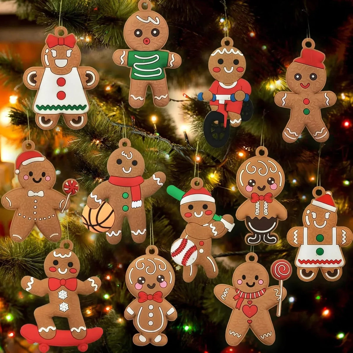 Gingerbread man Christmas tree ornaments assorted set