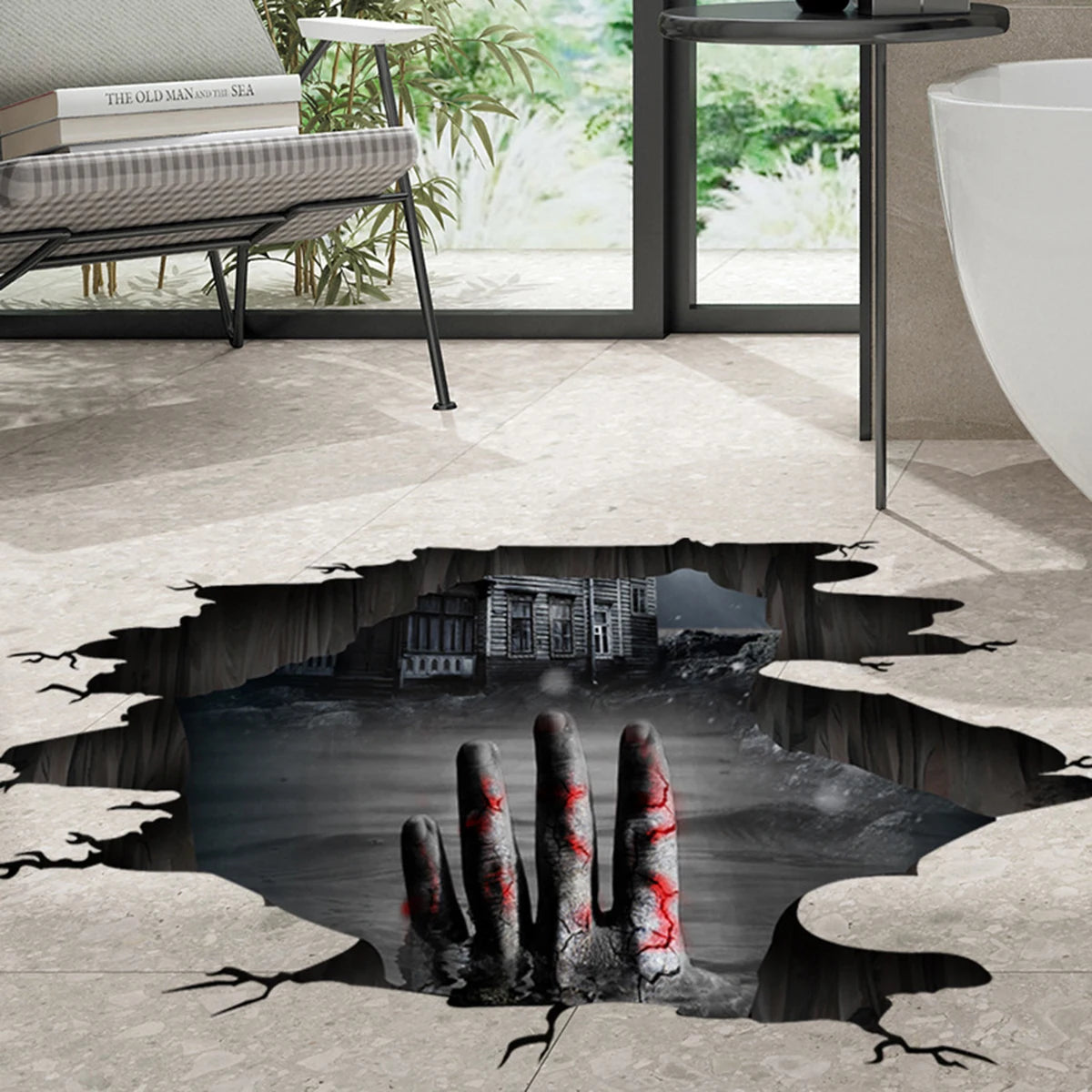 Cracked wall zombie hand Halloween sticker decoration