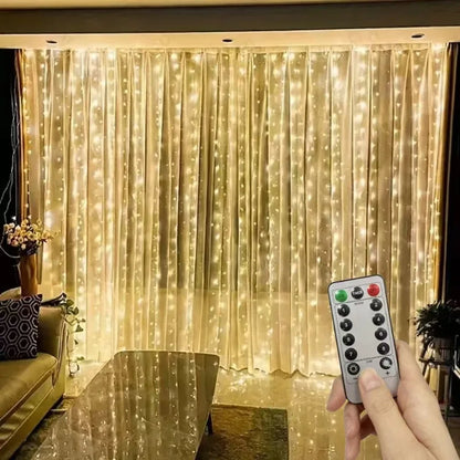 USB Christmas curtain lights with remote and 8 modes