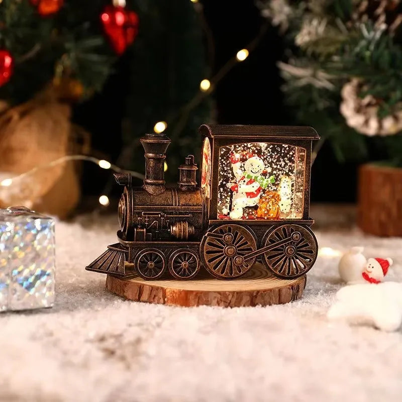 Santa and snowman Christmas train crystal ball table decor