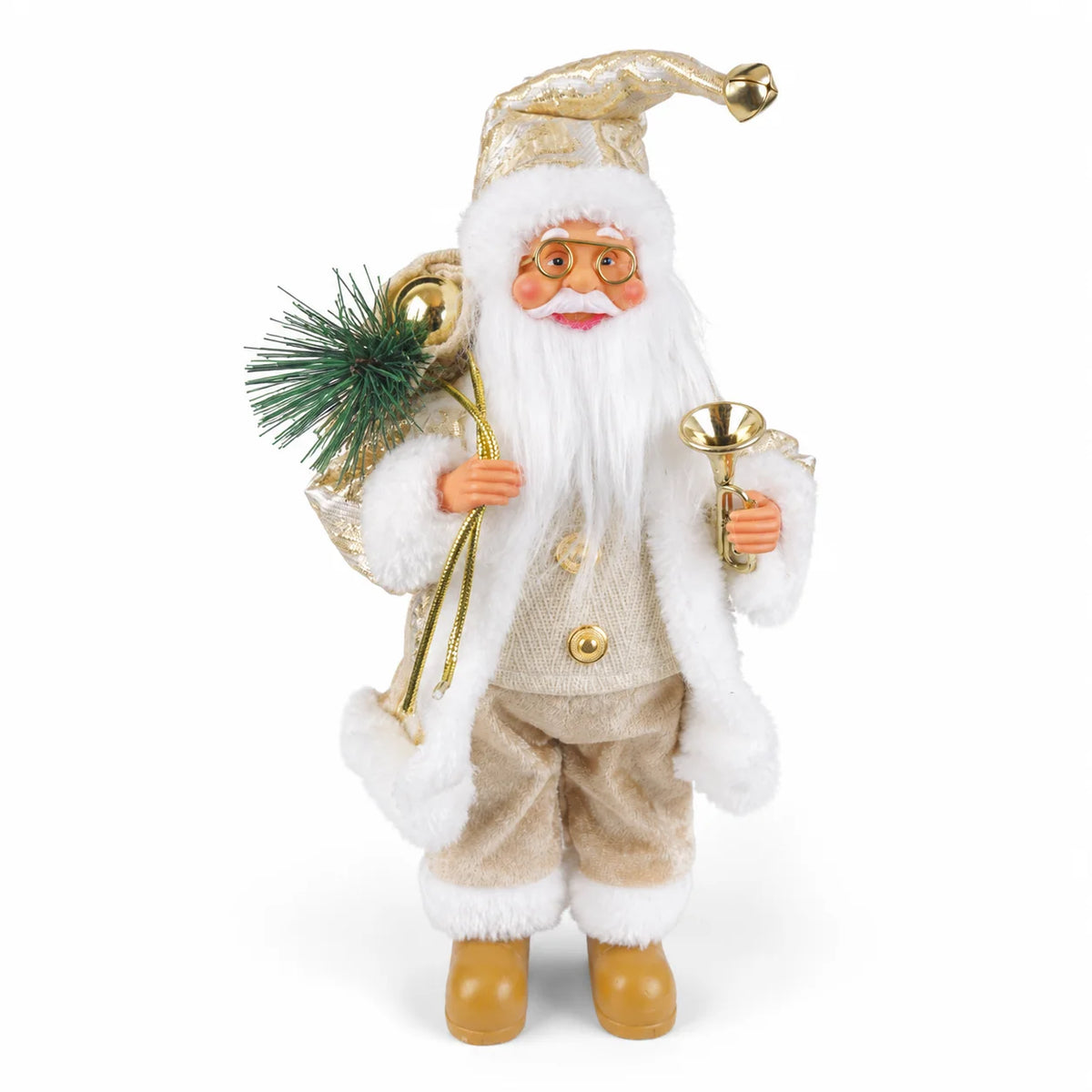 30cm gold Santa Claus Christmas figurine with gift sack