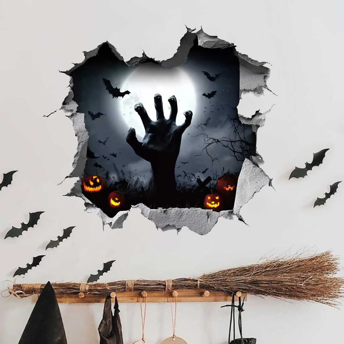 Cracked wall zombie hand Halloween sticker decoration