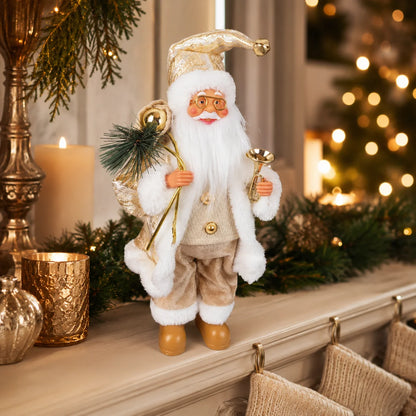 30cm gold Santa Claus Christmas figurine with gift sack