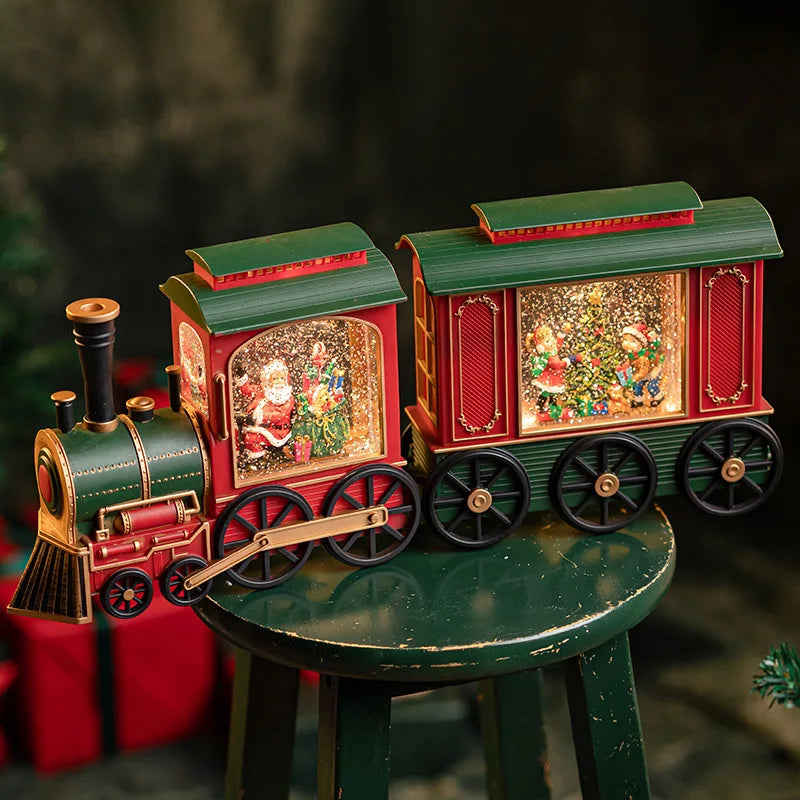 Santa and snowman Christmas train crystal ball table decor