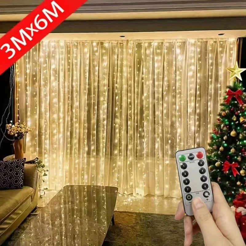 USB Christmas curtain lights with remote and 8 modes