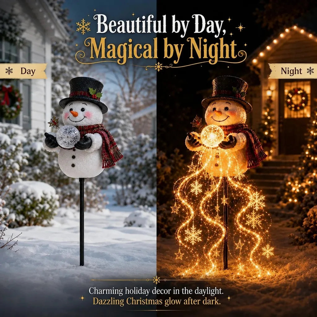 Solar snowflake and snowman Christmas stake lights for outdoor decor