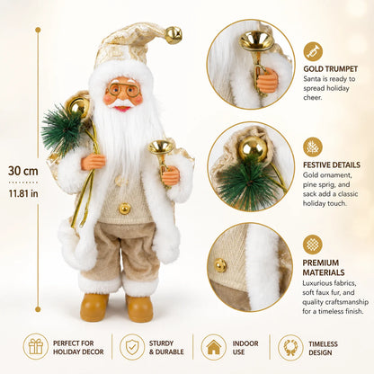 30cm gold Santa Claus Christmas figurine with gift sack