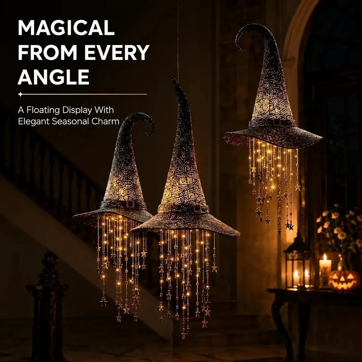 Lighted witch hat Halloween outdoor hanging decor