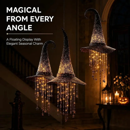Lighted witch hat Halloween outdoor hanging decor