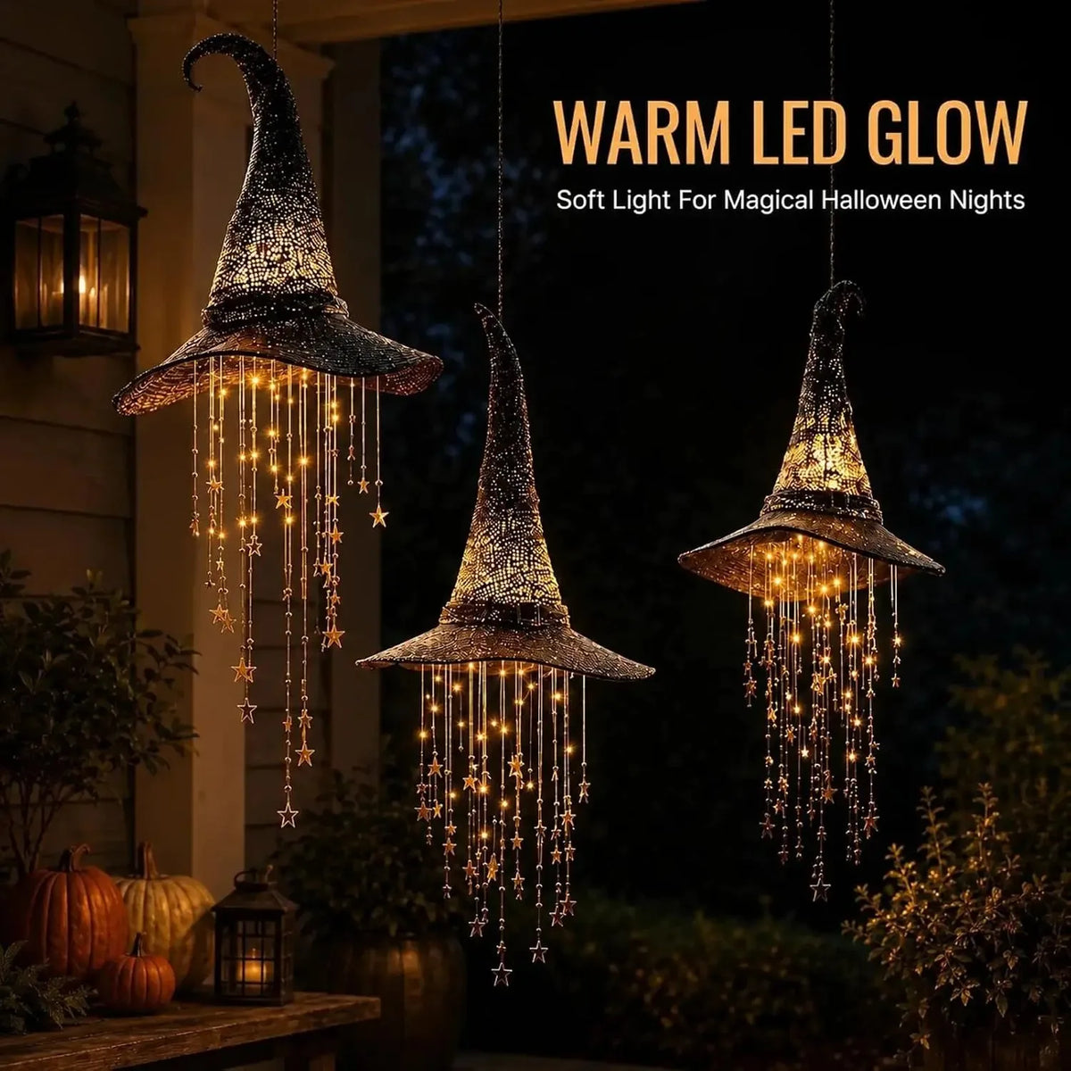 Lighted witch hat Halloween outdoor hanging decor