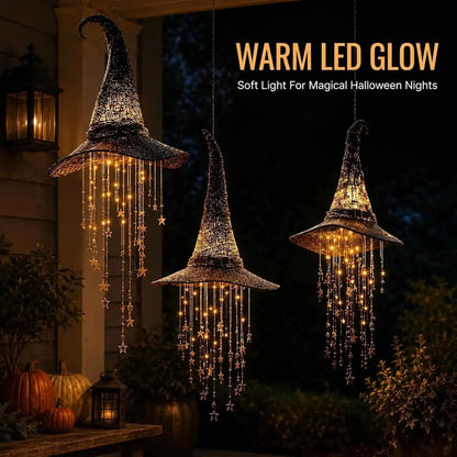 Lighted witch hat Halloween outdoor hanging decor
