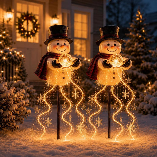 Solar snowflake and snowman Christmas stake lights for outdoor decor